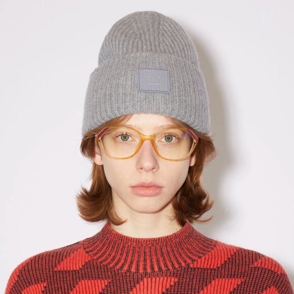 Acne Studios Large Face Logo Beanie in Grey Melange - Picture 3 of 5